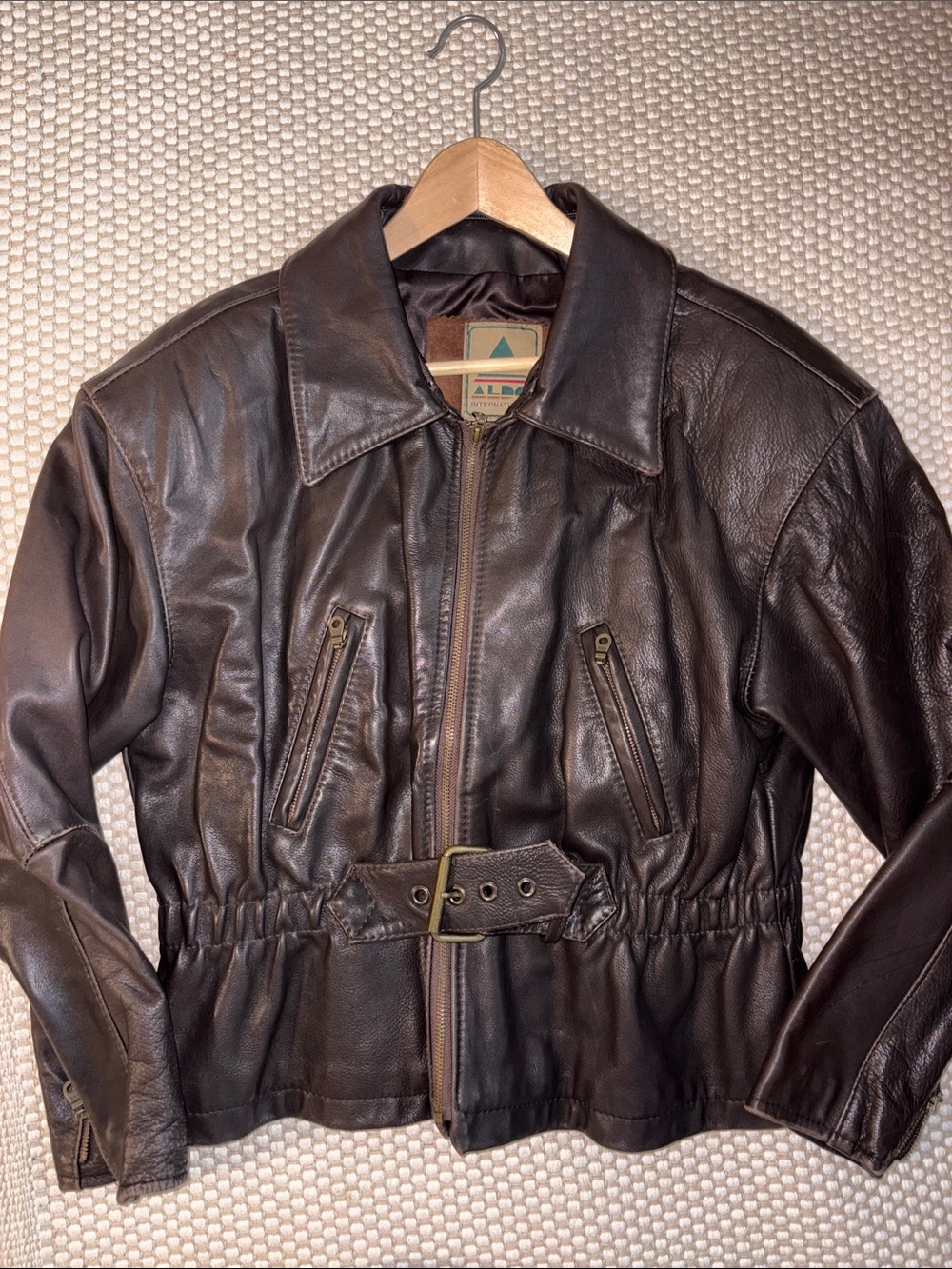 ALDO Pre Loved Dark Brown Leather Belted Bomber Jacket